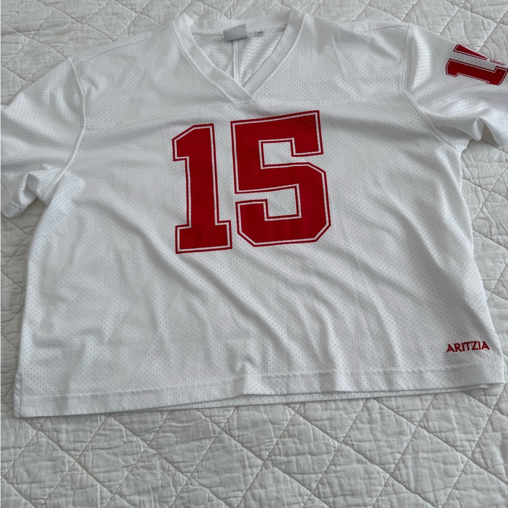 Aritzia White and Red V-Neck Top